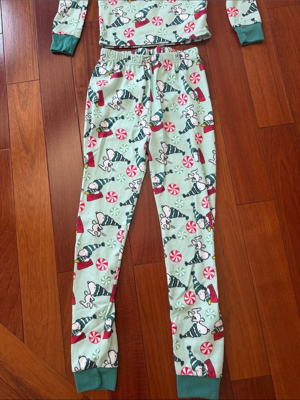 Kids Mint Green Holiday Snoopy Print Pajama Set